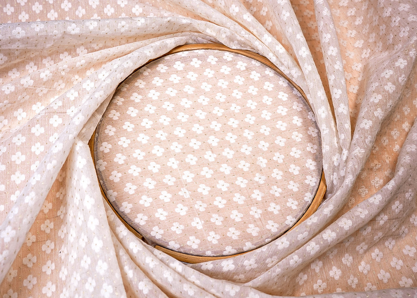 ( Pre-Cut 2 MTR) White Chanderi Fabric With All Over Thread And Zari Handloom 18068