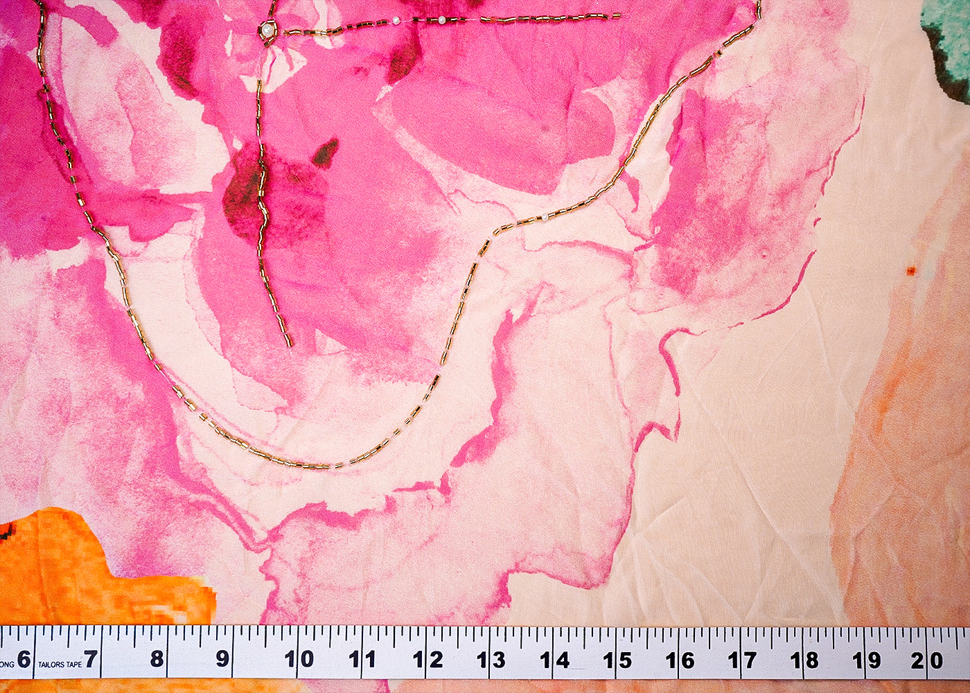 ( Pre-Cut 2.3 MTR) Multi-Color Organza Fabric With All Over Katdana And Pearl Work 18070