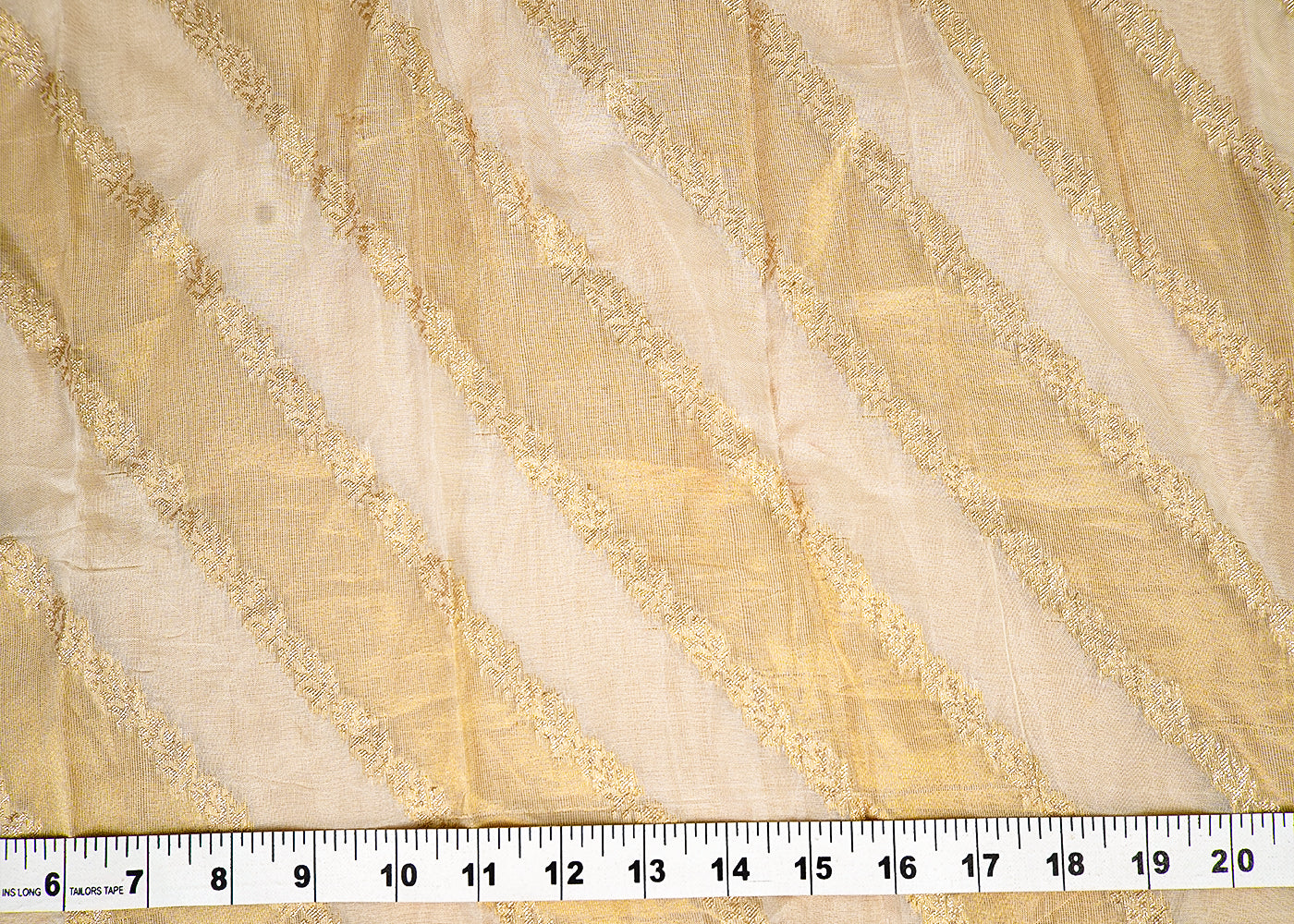 (Pre-Cut 1.2 MTR) Off White Organza Tissue Fabric With All Over Golden Zari Handloom 18074