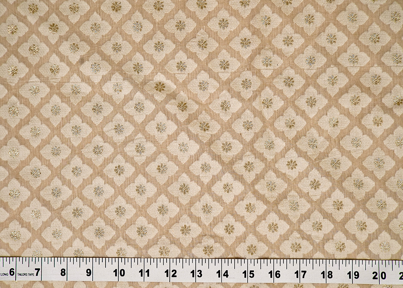 (Pre-Cut 1.7 MTR) Off White Chanderi Fabric With All Over Thread And Golden Zari Handloom 18077