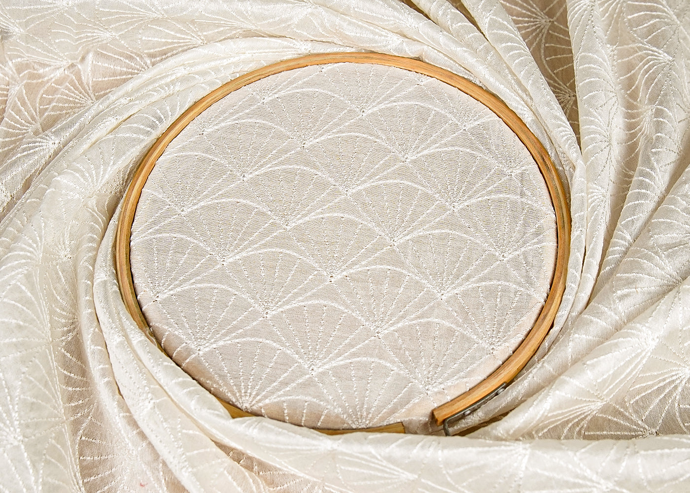 (Pre-Cut 3.25 MTR) White Chanderi Fabric With All Over Thread Work 18080