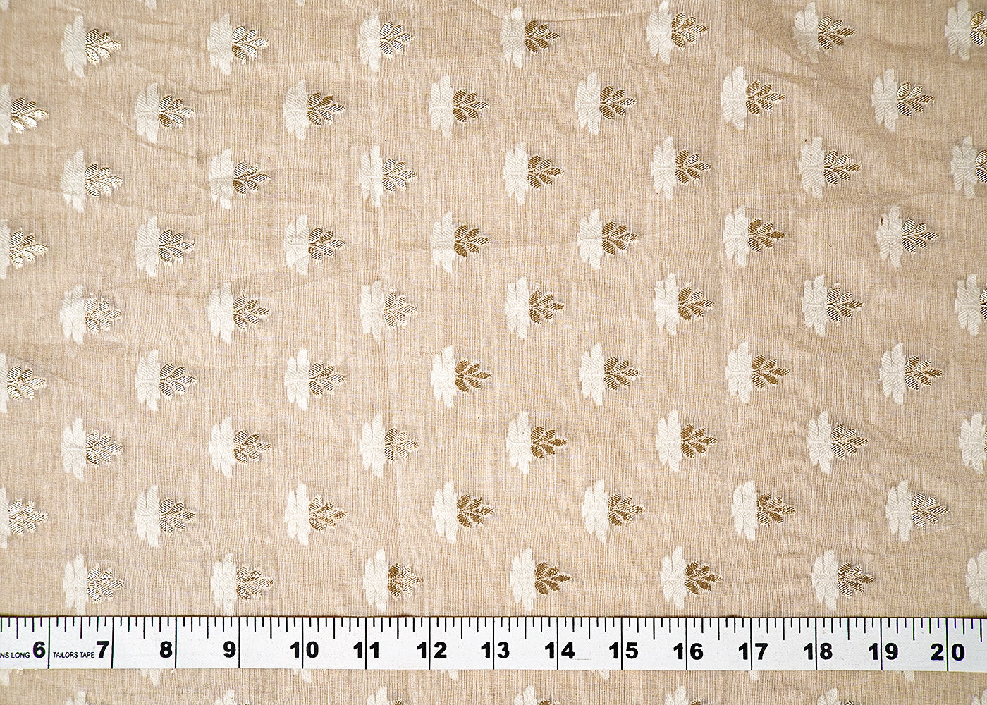 (Pre-Cut 3.2 MTR) Off White Chanderi Fabric With All Over Thread And Golden Zari Handloom 18083