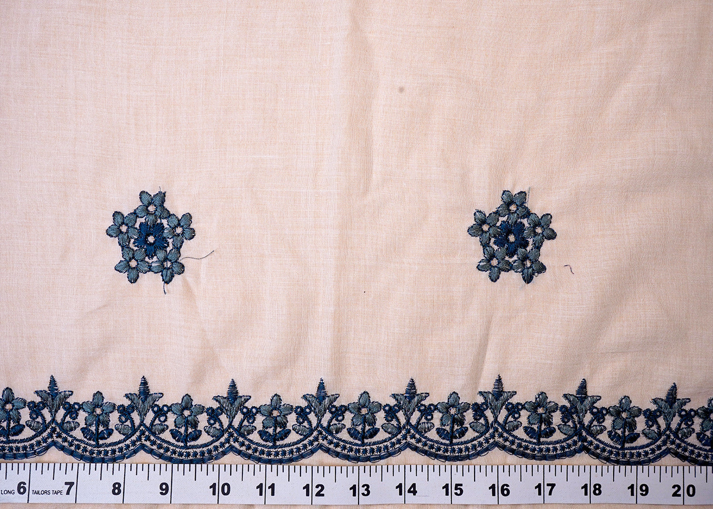 ( Pre-Cut 3.2 MTR) Off White Cotton Fabric With All Over Threadwork With Two Side Border 18091