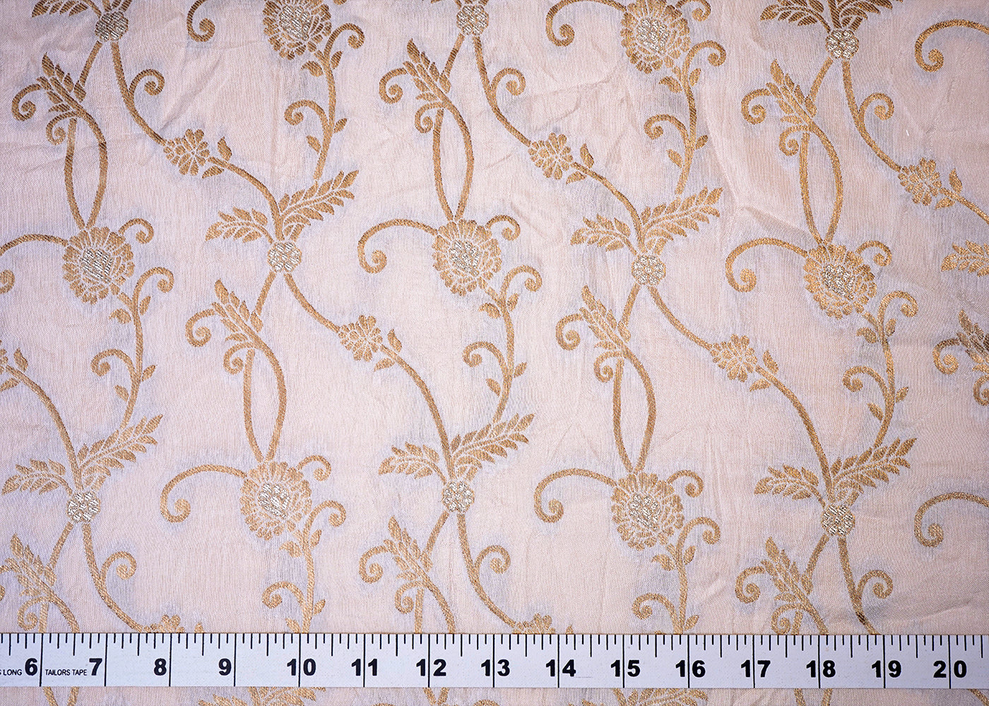 ( Pre-Cut 1.8 MTR) White Upara Silk Fabric With All Over Golden Zari Handloom 18093