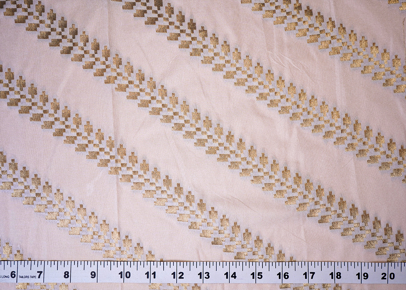 ( Pre-Cut 2.1 MTR) White Banarasi Brocade Fabric With All Over Golden Zari Handloom 18095