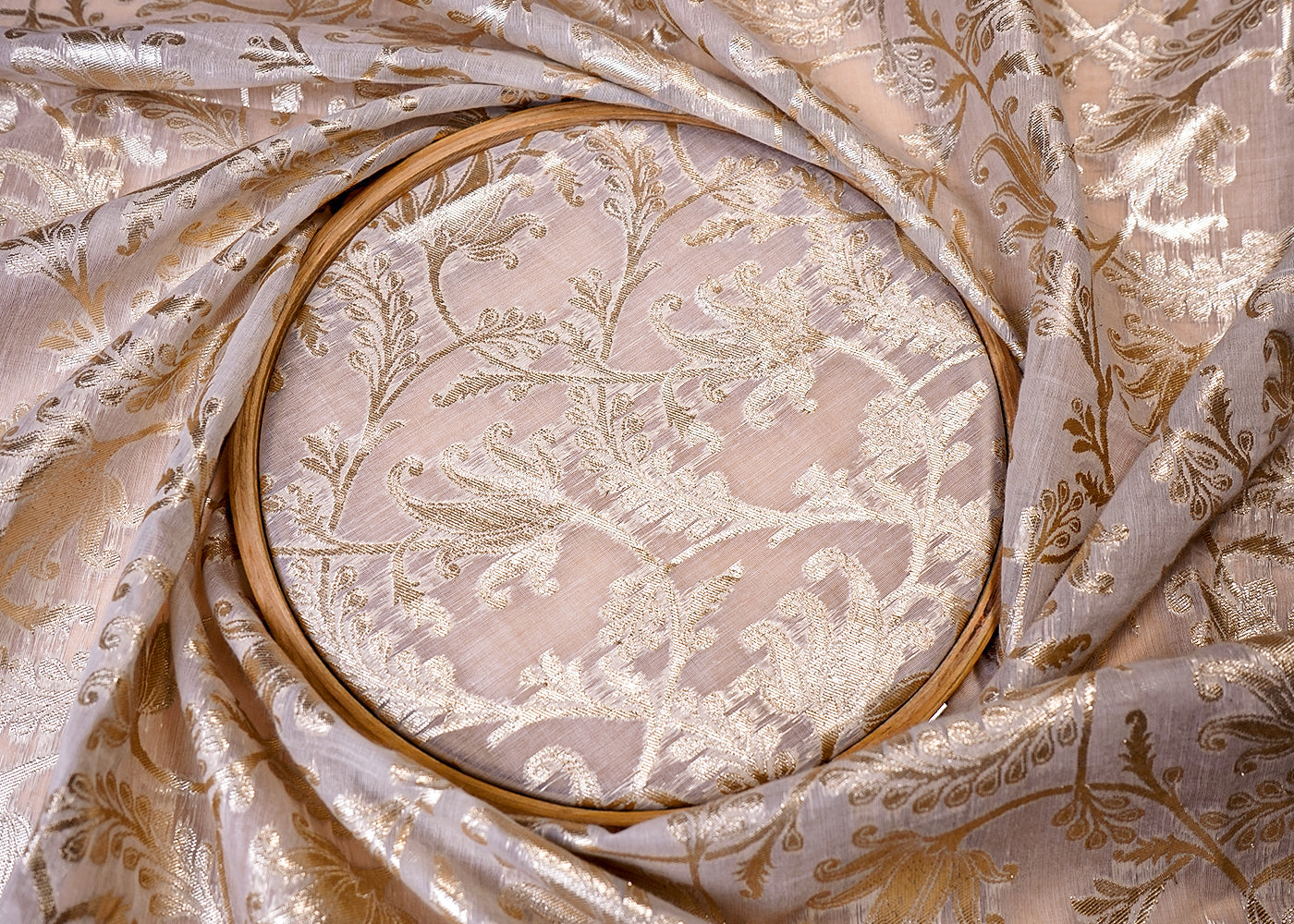 ( Pre-Cut 2.35 MTR) White Chanderi Fabric With All Over Zari Handloom   18103
