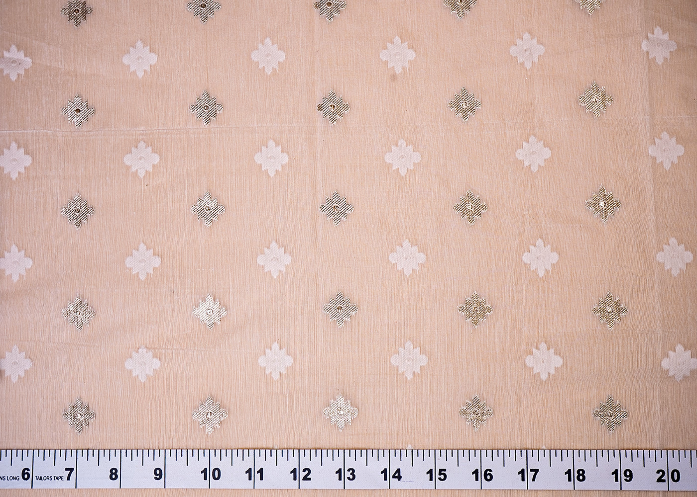 ( Pre-Cut 5.3 MTR) White Chanderi Fabric With All Over Zari Handloom   18109