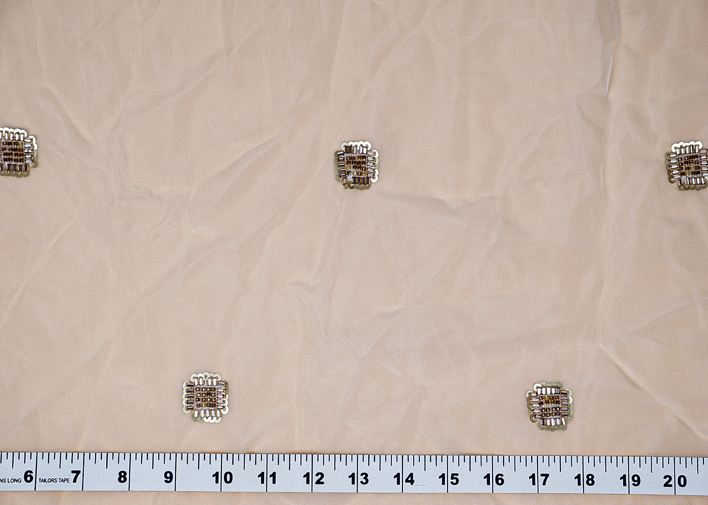 ( Pre-Cut 2.8 MTR) White Organza Fabric With All Over Katdana Sequins And Bead Work 18113