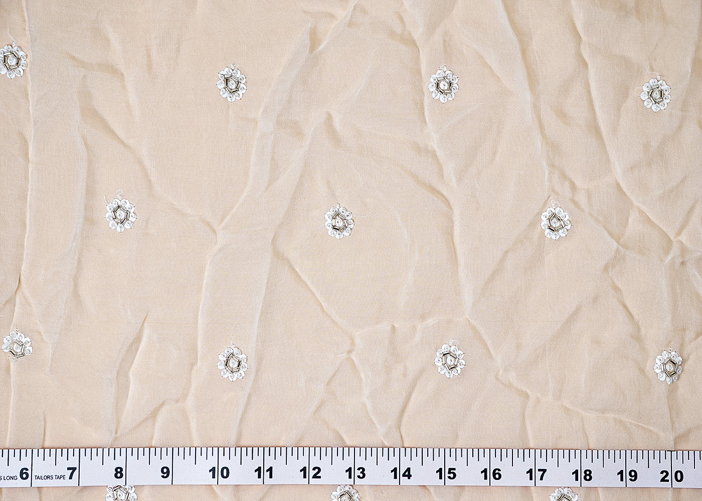 ( Pre-Cut 2.8 MTR) White Organza Fabric With All Over Sequins And Bead Work 18118