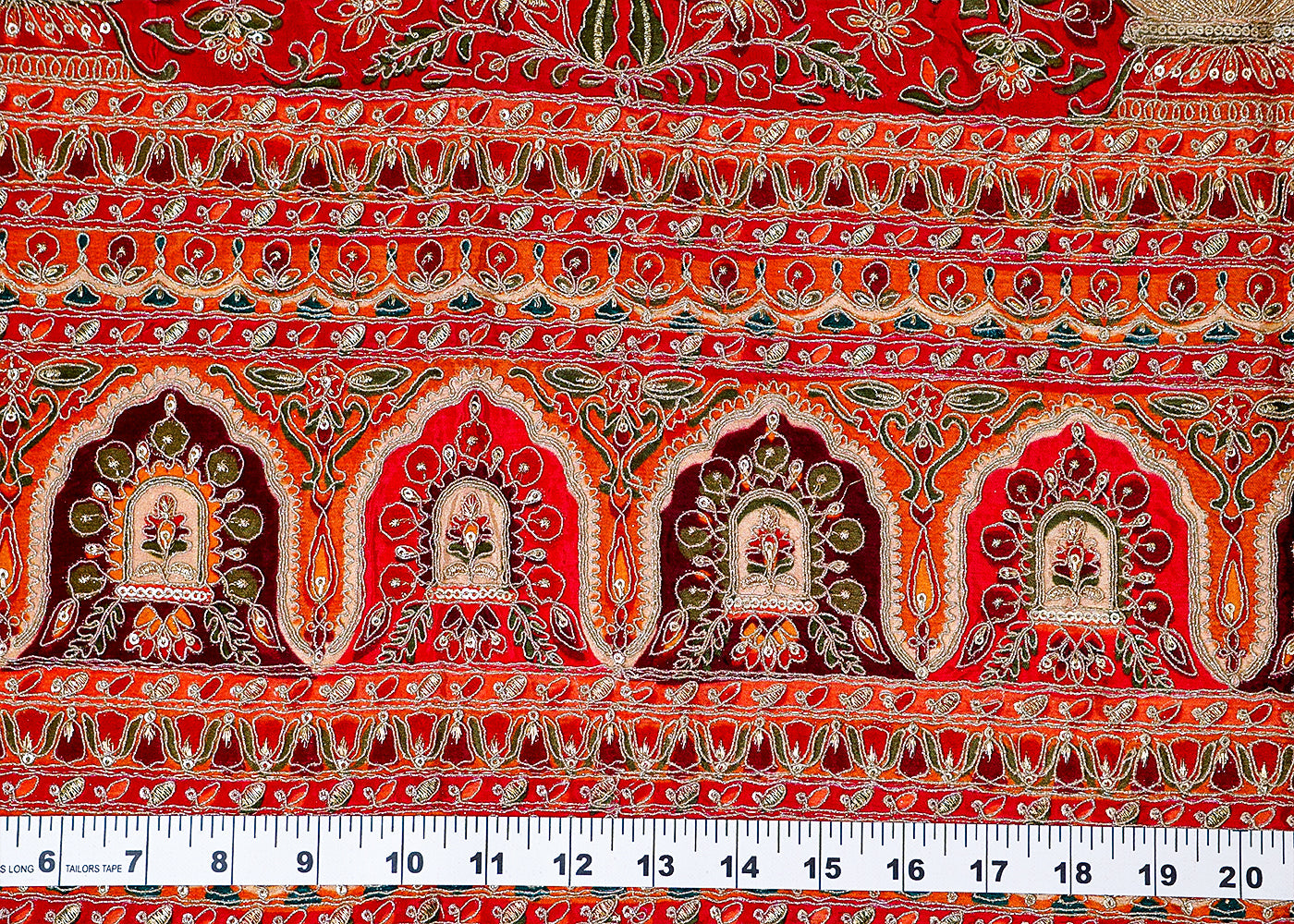 ( Pre-Cut 2.1 MTR) Light Blue Crepe Fabric With All Over Zari And Sequins Work With One Side Heavy Border 18120