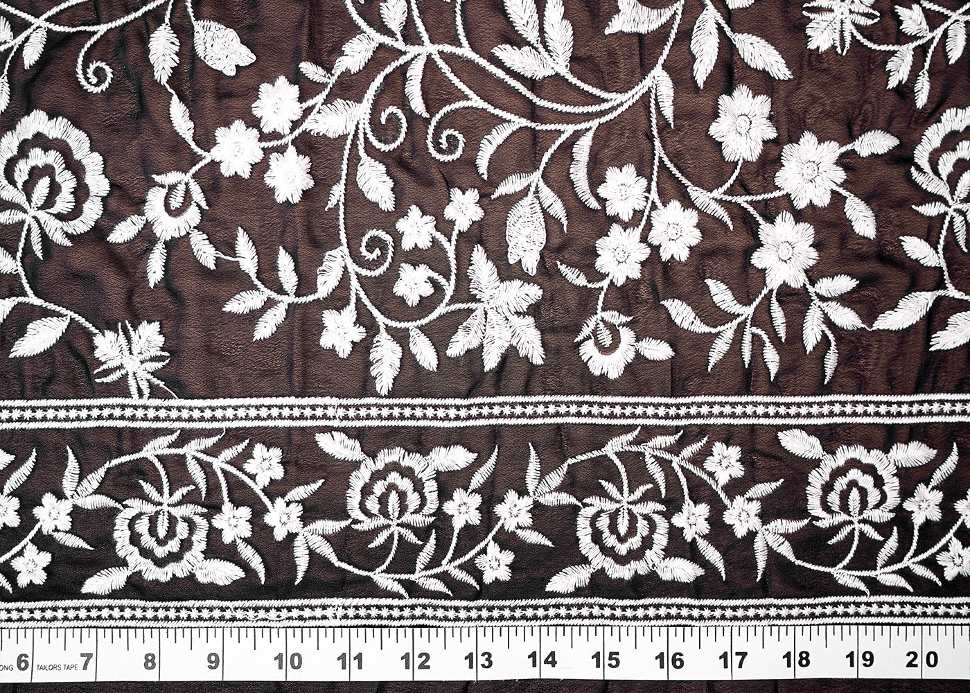 ( Pre-Cut 2.5 MTR) Navy Blue Georgette Fabric With All Over Thread Work With One Side Border 18127