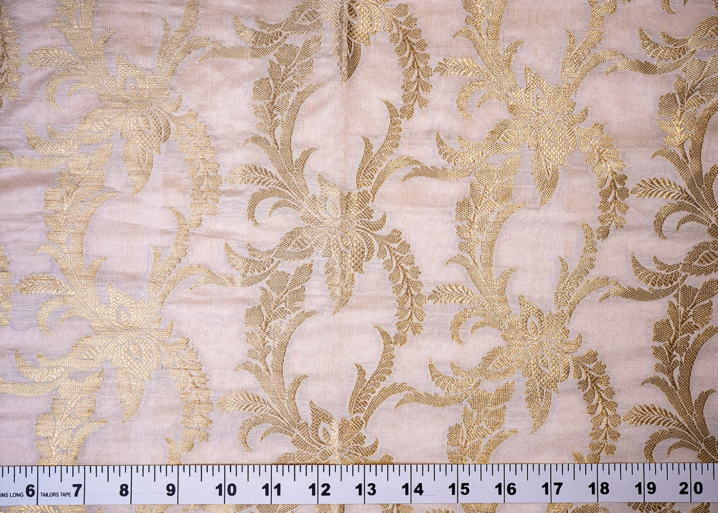 ( Pre-Cut 3.3 MTR) White Banarasi Brocade Fabric With All Over Golden Zari Handloom  18128