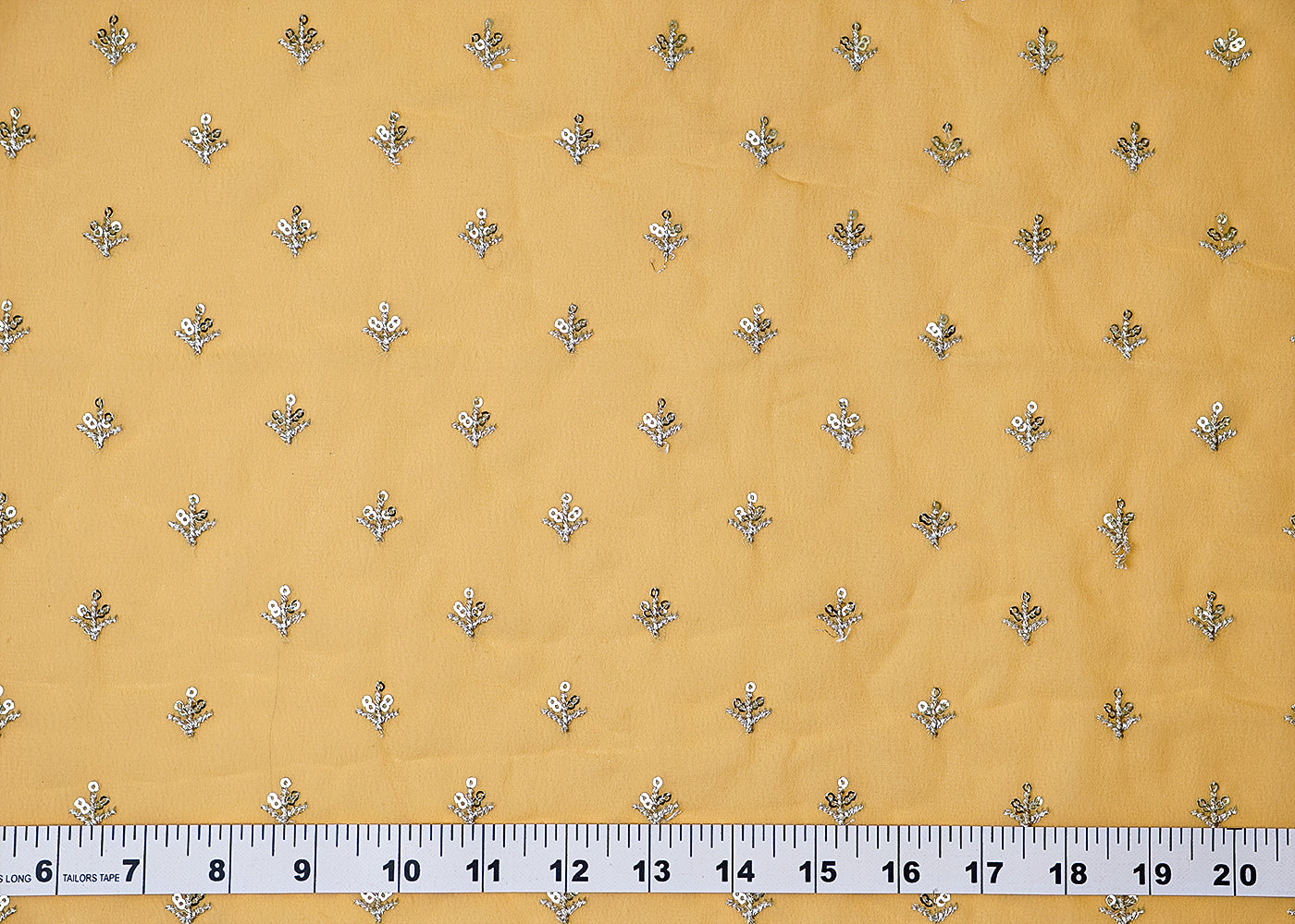 ( Pre-Cut 1.6 MTR) Pale Yellow Georgette Fabric With All Over Zari And Sequins Work   18138