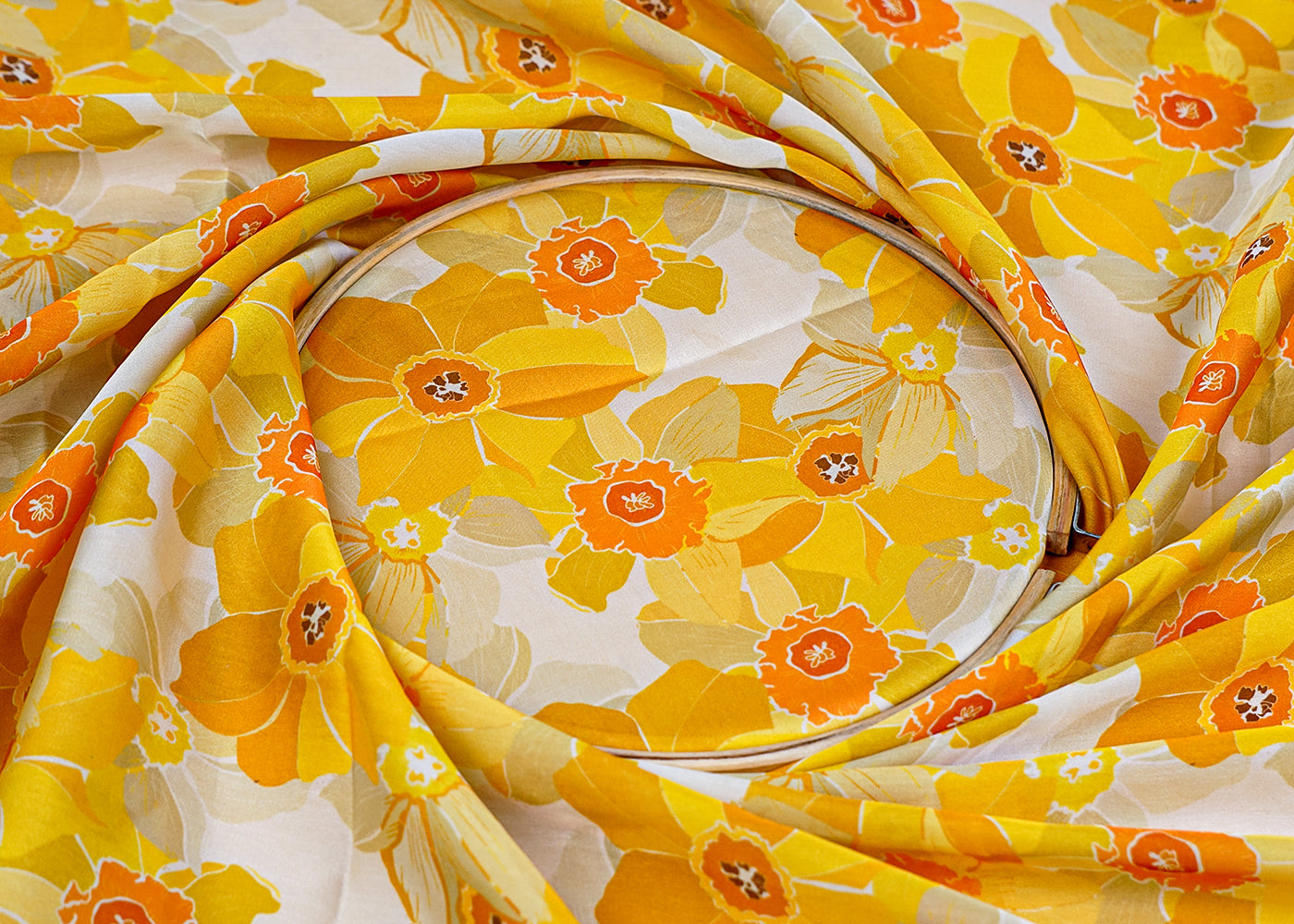 ( Pre-Cut 1.9 MTR) Yellow Georgette Satin  Fabric With All Over Floral Print 18142