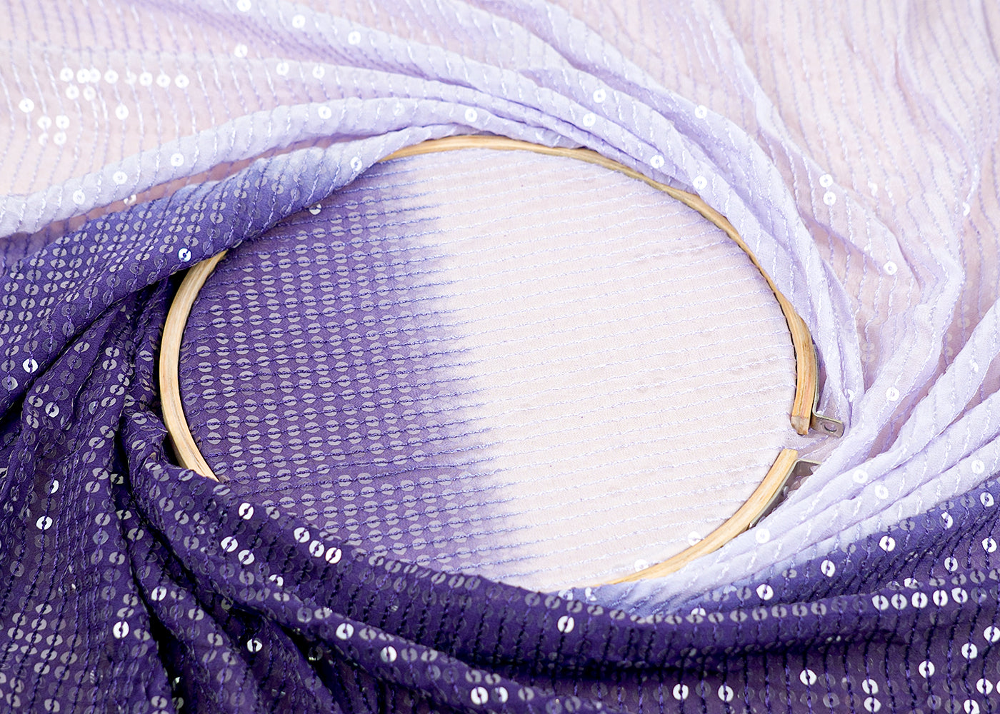 ( Pre-Cut 3.1 MTR) Lavender And Purple Georgette Fabric With  Dual Shade All Over Sequins Work 18144