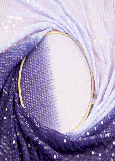 ( Pre-Cut 3.1 MTR) Lavender And Purple Georgette Fabric With  Dual Shade All Over Sequins Work 18144