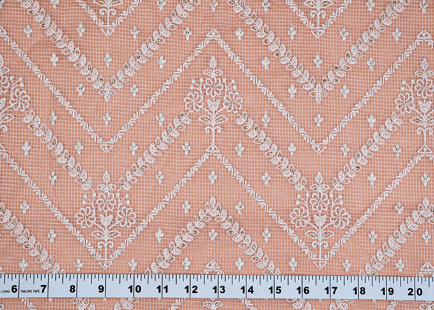 ( Pre-Cut 2.5 MTR) Light Pink Kotadoria Fabric With All Over Kota Work 18145