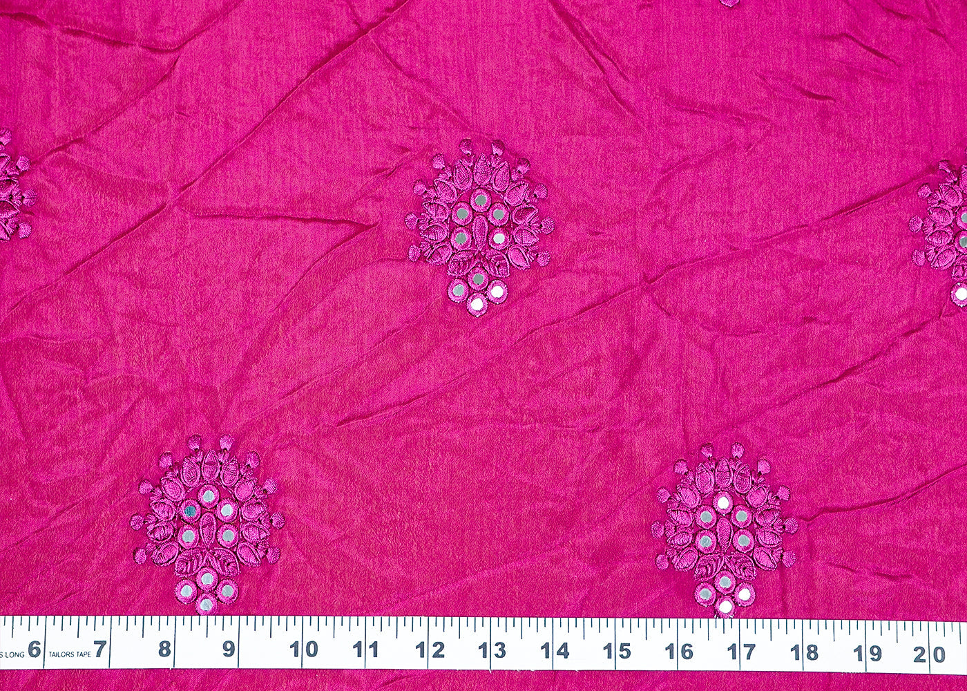 ( Pre-Cut 4.35 MTR) Purple Chinon Chiffon Fabric With All Over Thread And Faux Mirror Work 18150