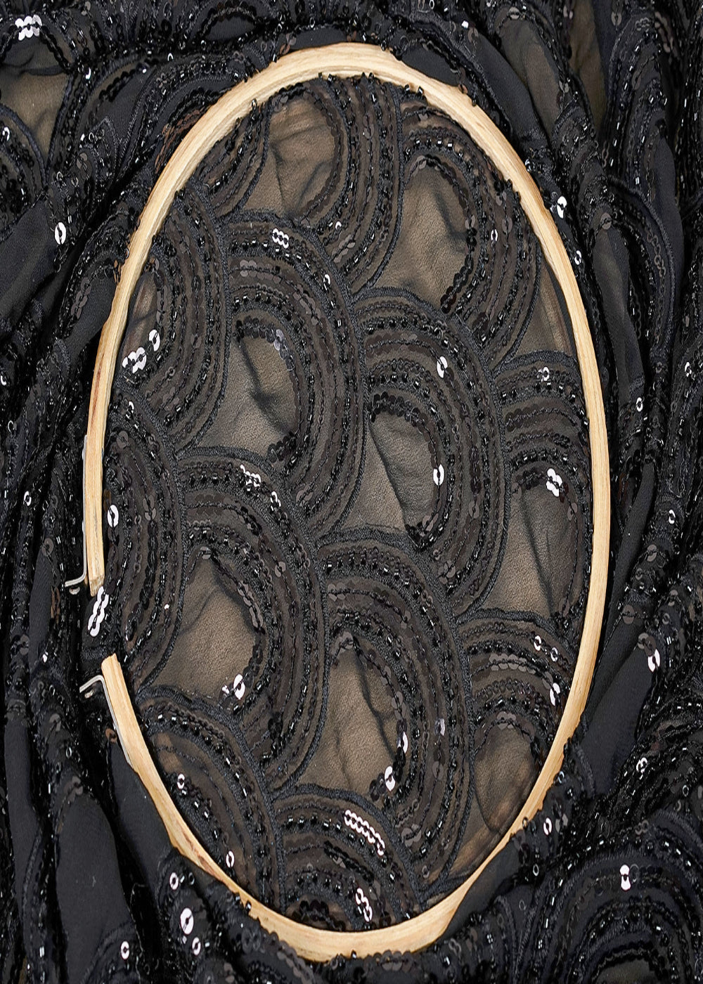 (Pre-Cut-0.6-MTR)-Black-Georgette-Fabric-With-All-Over-Thread,-Sequins-And-Beadwork-18159