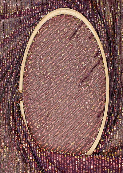 ( Pre-Cut 2 MTR) Wine Lycra Fabric With All Over Sequins Work 18165