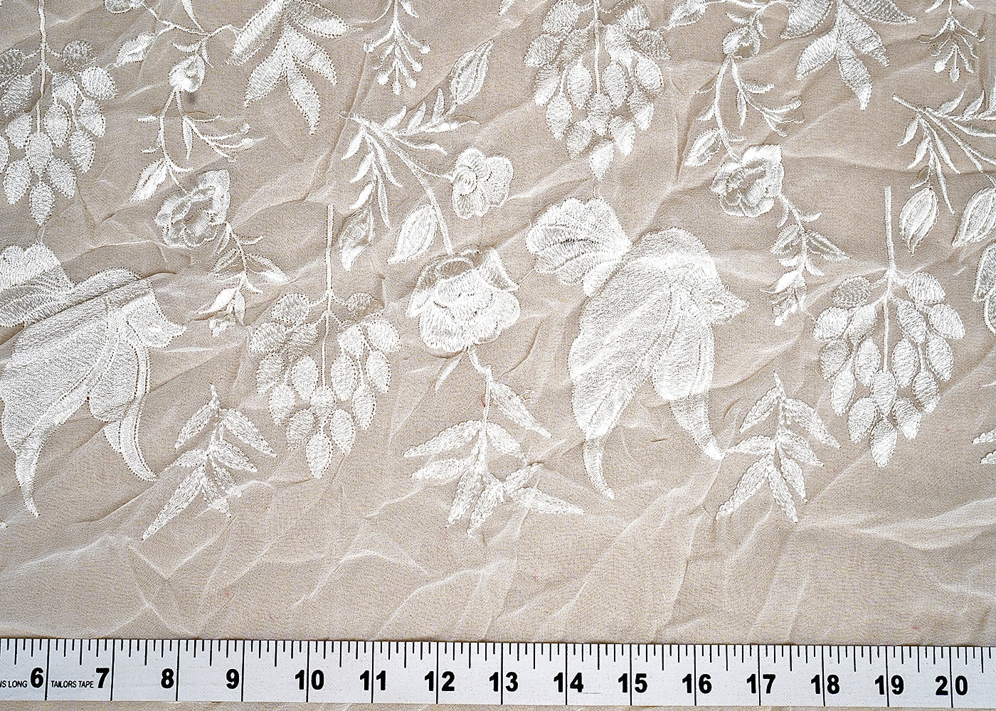 ( Pre-Cut 2 MTR) White Georgette Fabric With All Over Thread Work 18168