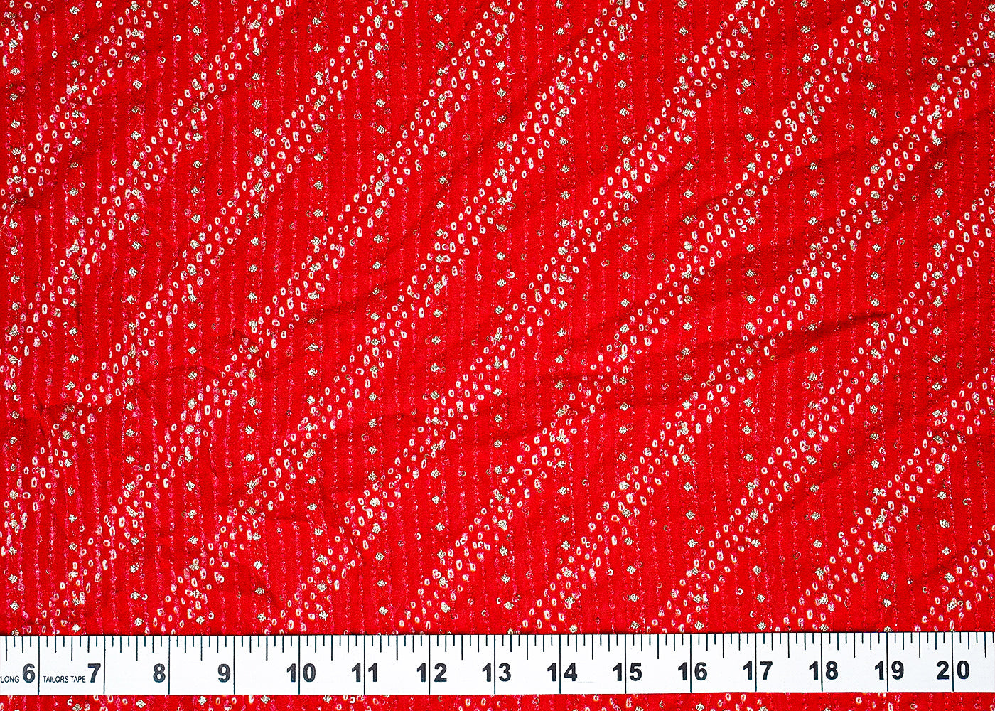 ( Pre-Cut 1.9 MTR) Red Georgette Fabric With All Over Bandhani Print With Thread And Sequins Work 18170