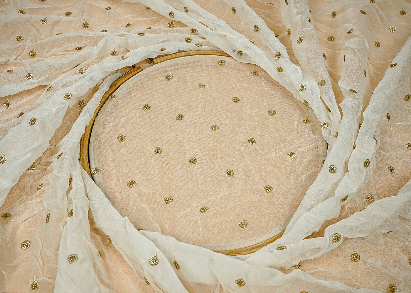 ( Pre-Cut 1.15 MTR) White Georgette Fabric With All Over Sequins Work 18175