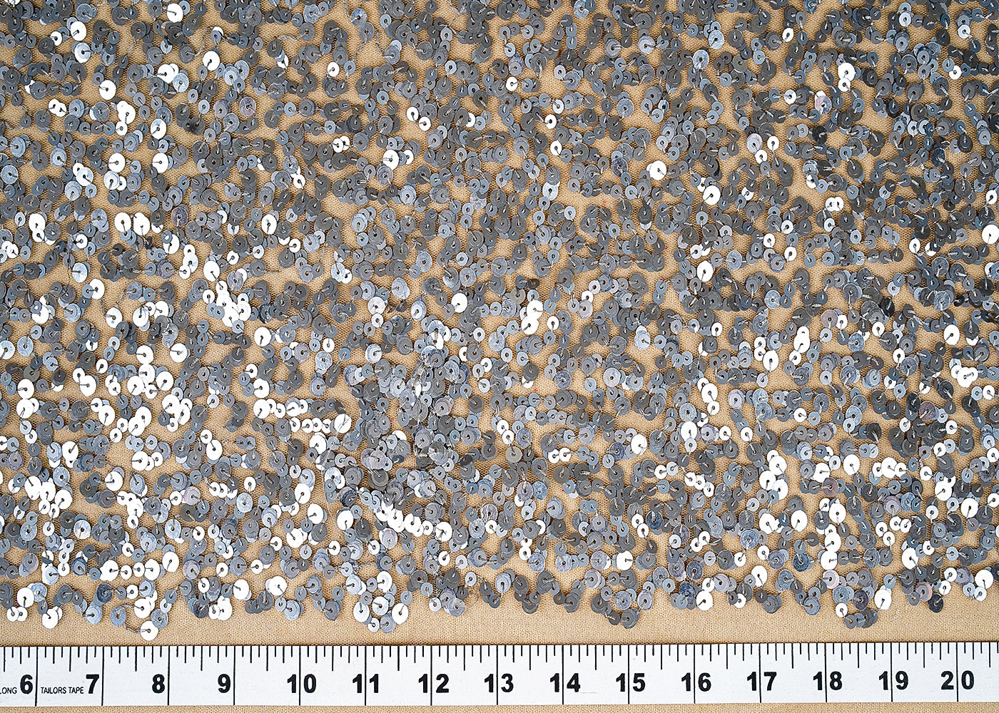 ( Pre-Cut 0.75 MTR) Silver Net Fabric With All Over Sequins Work 18176
