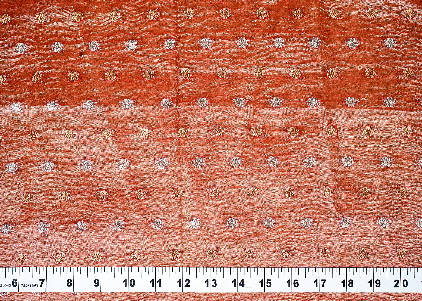 ( Pre-Cut 1.35 MTR) Rust Crushed Tissue Fabric With All Over Zari Handloom 18178