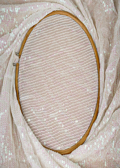 ( Pre-Cut 2 MTR) White Georgette Fabric With All Over Rainbow Sequins  18185