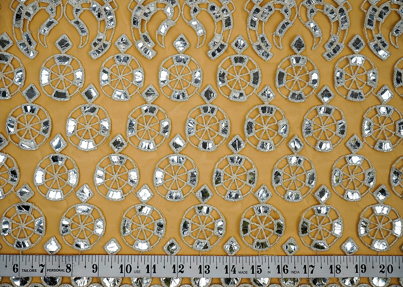 ( Pre-Cut 1.25 MTR) Pastel Yellow Imported Net Fabric With All Over Gota Patti Work 18188