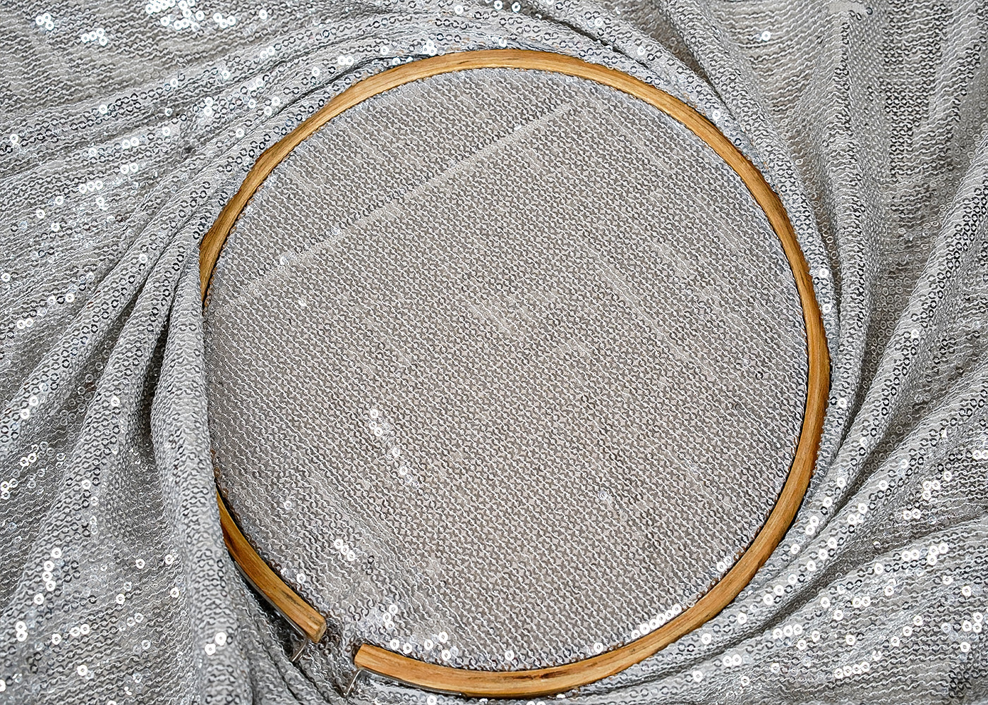 ( Pre-Cut 0.9 MTR) Silver Georgette Fabric With All Over Sequins Work 18189