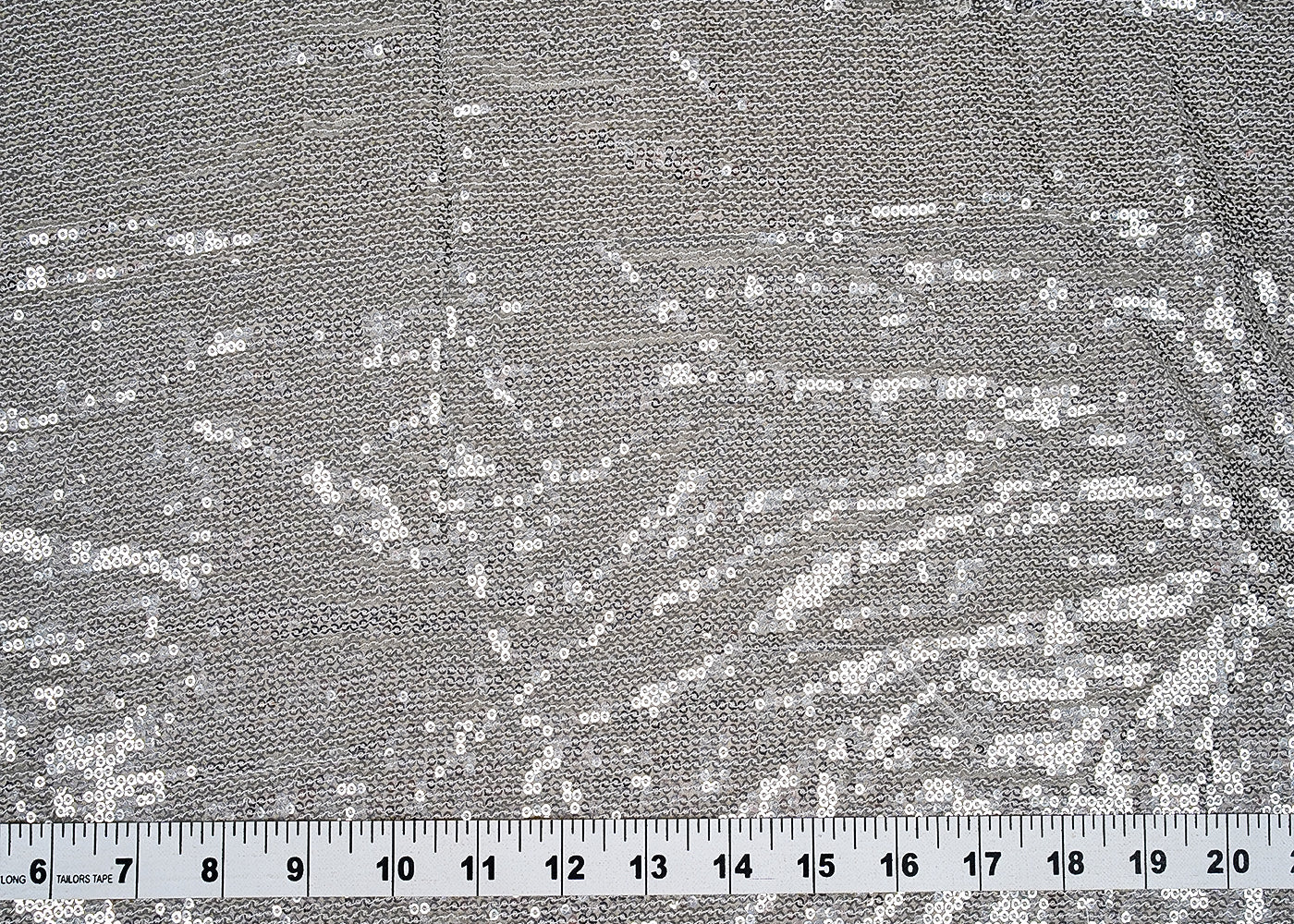 ( Pre-Cut 0.9 MTR) Silver Georgette Fabric With All Over Sequins Work 18189