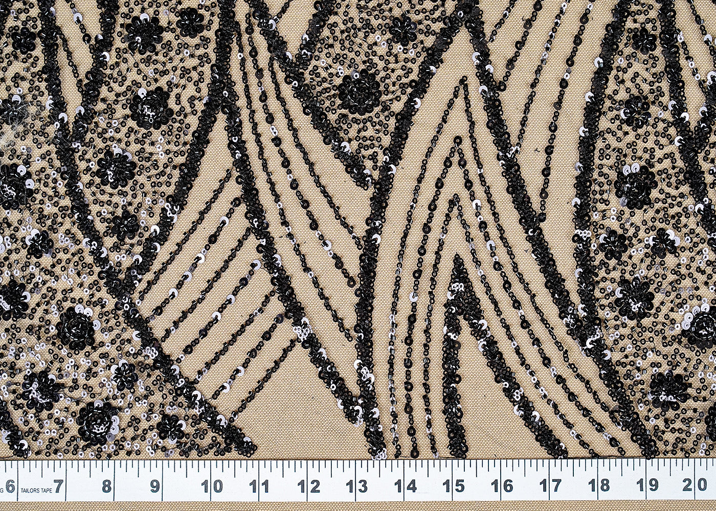 ( Pre-Cut 1.35 MTR) Black Imported Net Fabric With All Over Sequins And Bead Work 18192