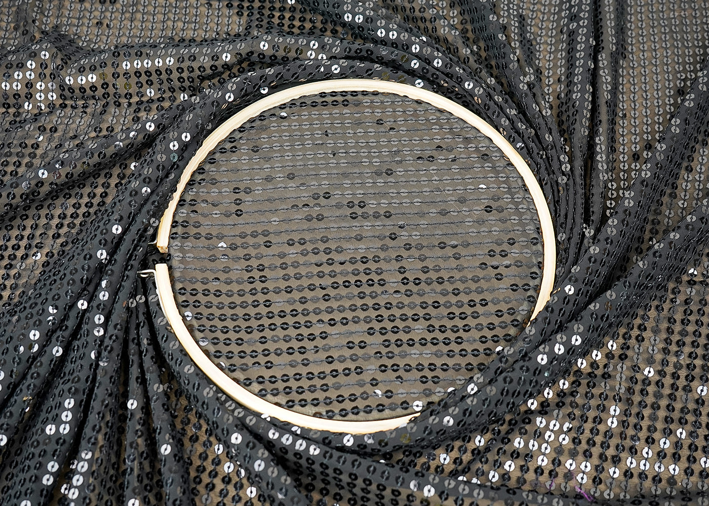( Pre-Cut 1.25 MTR) Black Georgette Fabric With All Over Sequins Work  18198