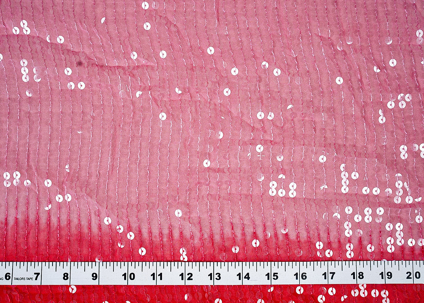 ( Pre-Cut 1.8 MTR) Light Pink And Red Georgette Fabric With  Dual Shade All Over Sequins Work 18200