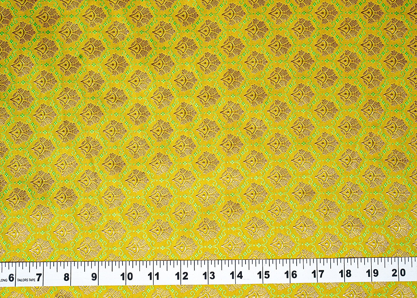 ( Pre-Cut 0.75 MTR) Parrot Green Banarasi Brocade  Fabric With All Over Golden Zari Handloom 18201