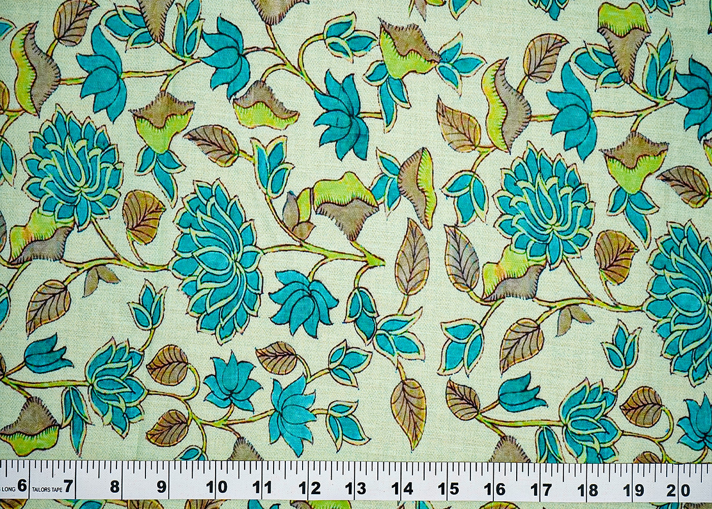 ( Pre-Cut 2 MTR) Sea Green Cotton Fabric With All Over Traditional Print 18208