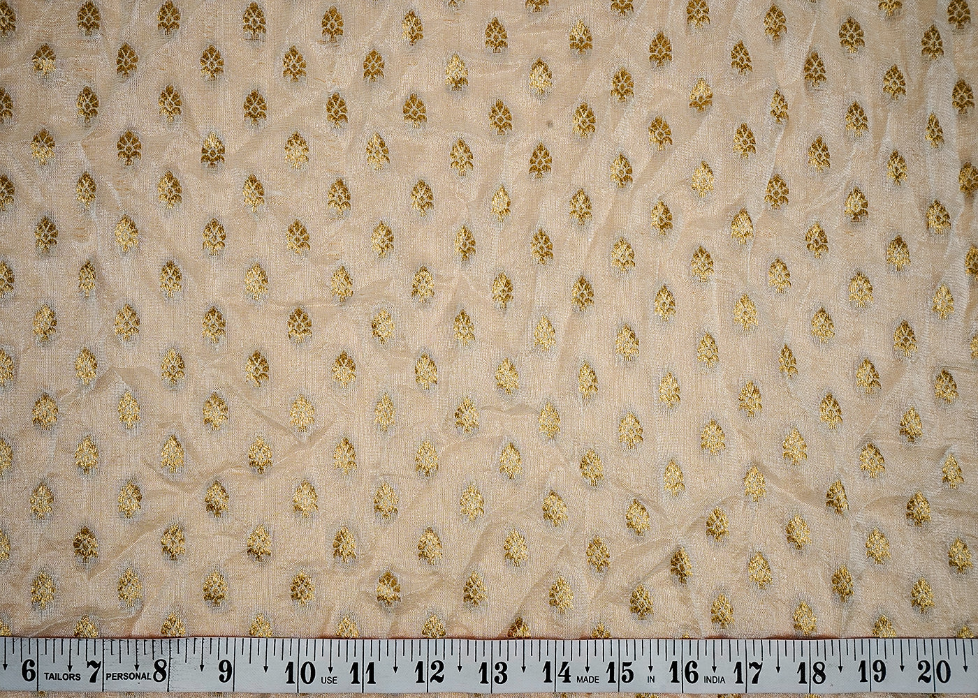 ( Pre-Cut 0.75 MTR) White Georgette Fabric With All Over Golden Zari Handloom 18211