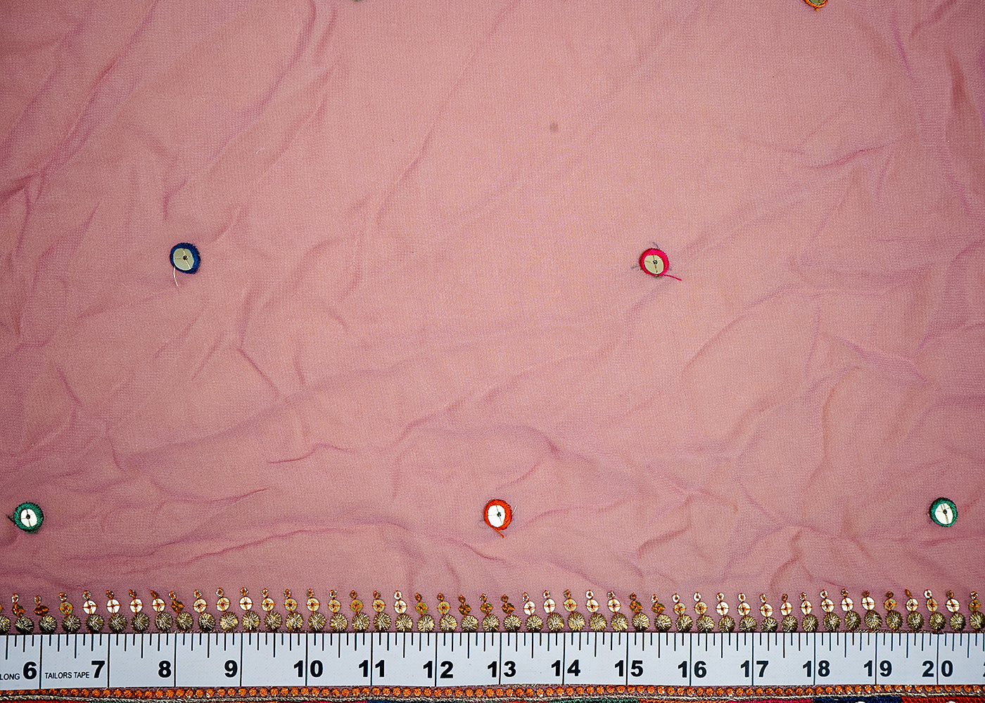 ( Pre-Cut 3 MTR) Pink Georgette Fabric With All Over Sequins And Thread Work With Two Side Border 18214
