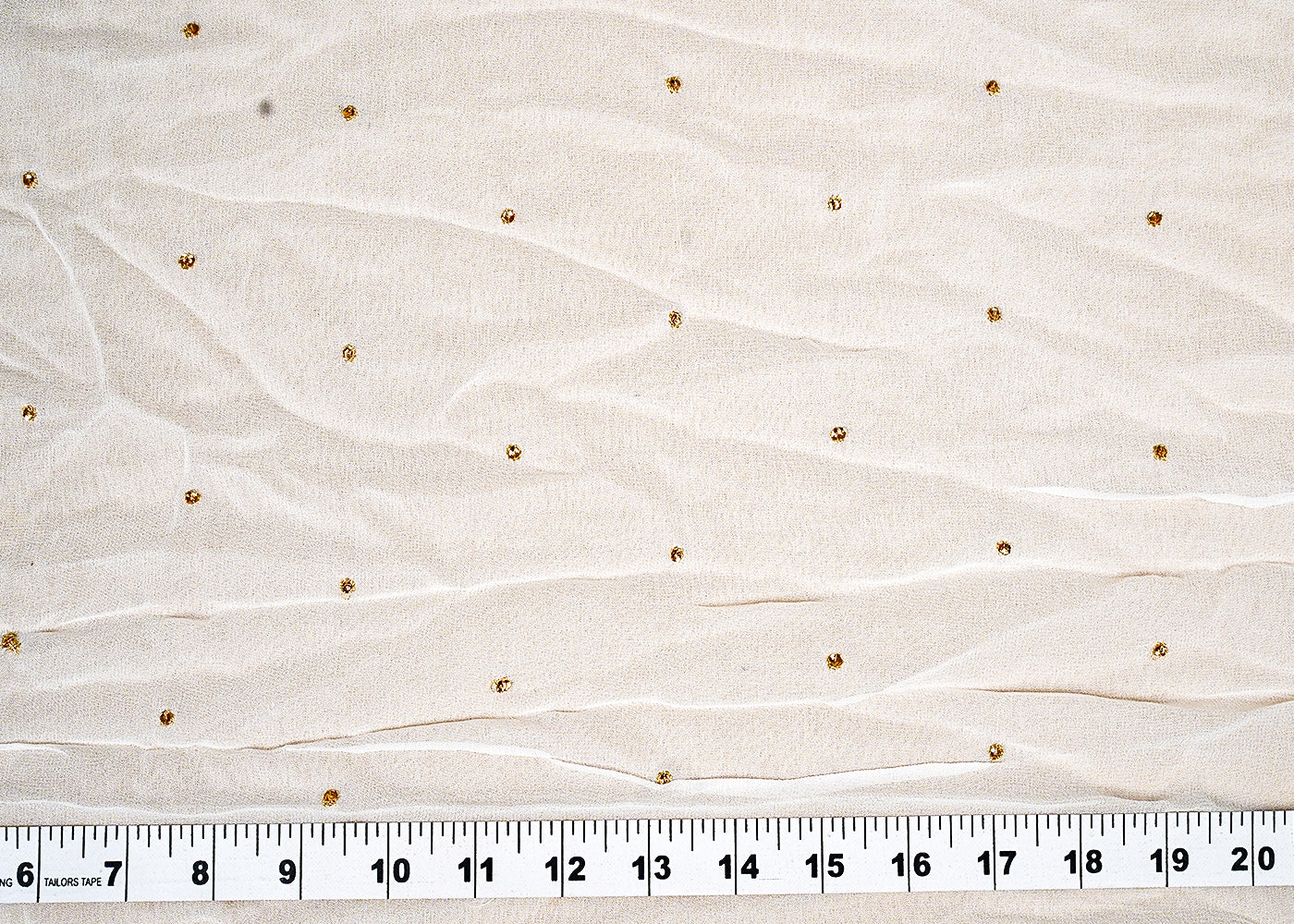 ( Pre-Cut 1.3 MTR) White Georgette Fabric With All Over Zari And Sequins Work 18219