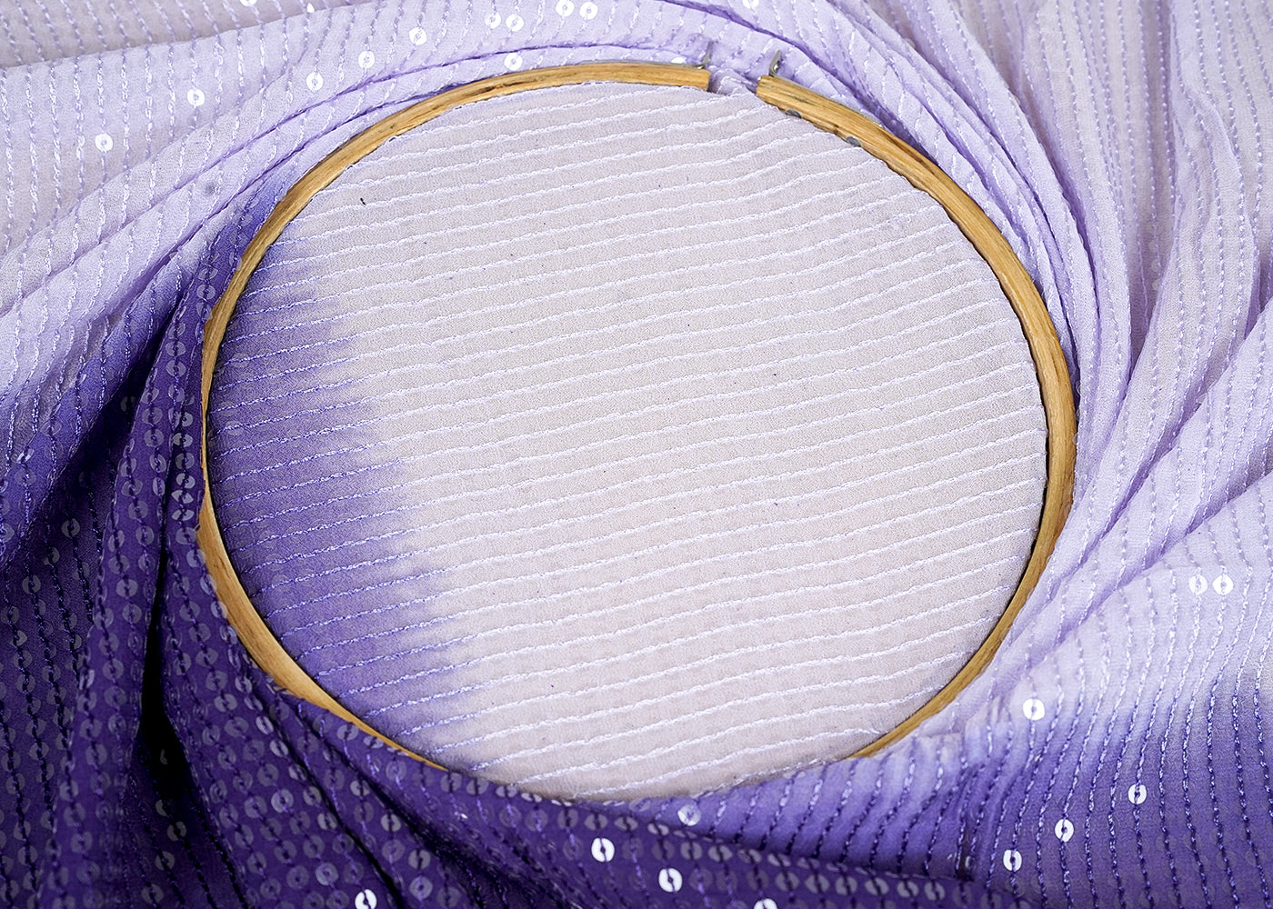 ( Pre-Cut 3.4 MTR) Lavender And Purple Georgette Fabric With  Dual Shade All Over Sequins Work 18222