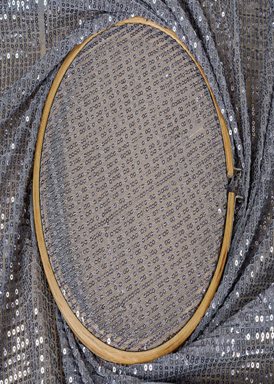 ( Pre-Cut 1.9 MTR) Silver Lycra Fabric With All Over Sequins Work 18233