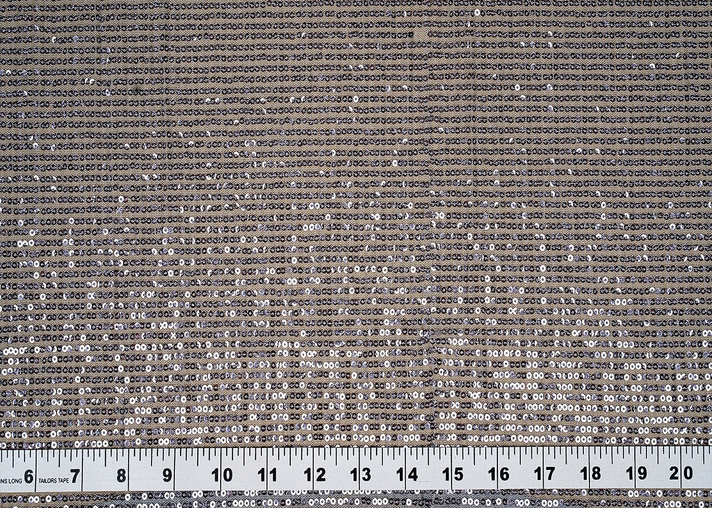 ( Pre-Cut 1.9 MTR) Silver Lycra Fabric With All Over Sequins Work 18233