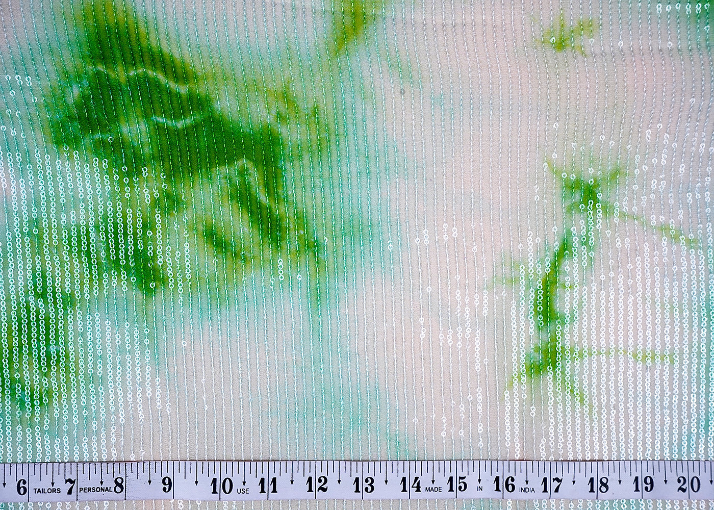 (Pre-Cut 2.6 MTR)Green Georgette Fabric With All Over Sequins Work 18239