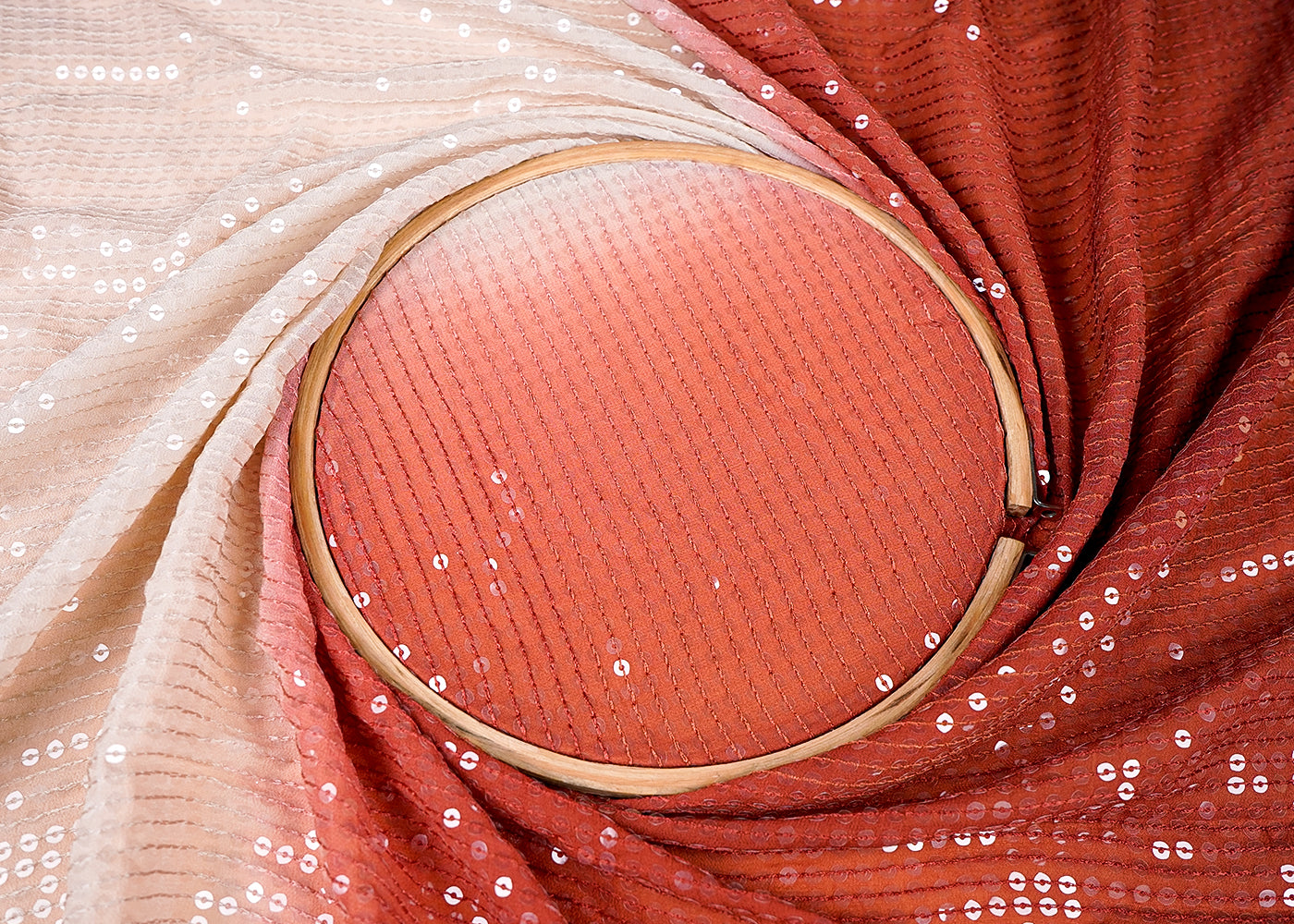 (Pre-Cut 2.25 MTR)Brown Georgette Fabric With Ombre Shade And All Over Sequins Work 18246