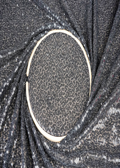 (Pre-Cut 1.45 MTR)Black Lycra Net Fabric With All Over Sequins Work 18278