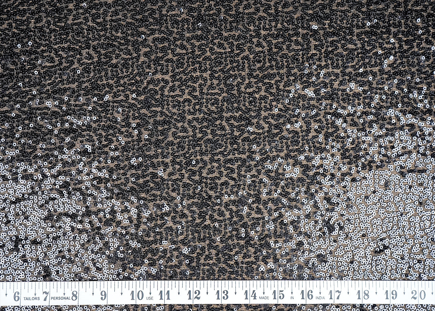 (Pre-Cut 1.45 MTR)Black Lycra Net Fabric With All Over Sequins Work 18278