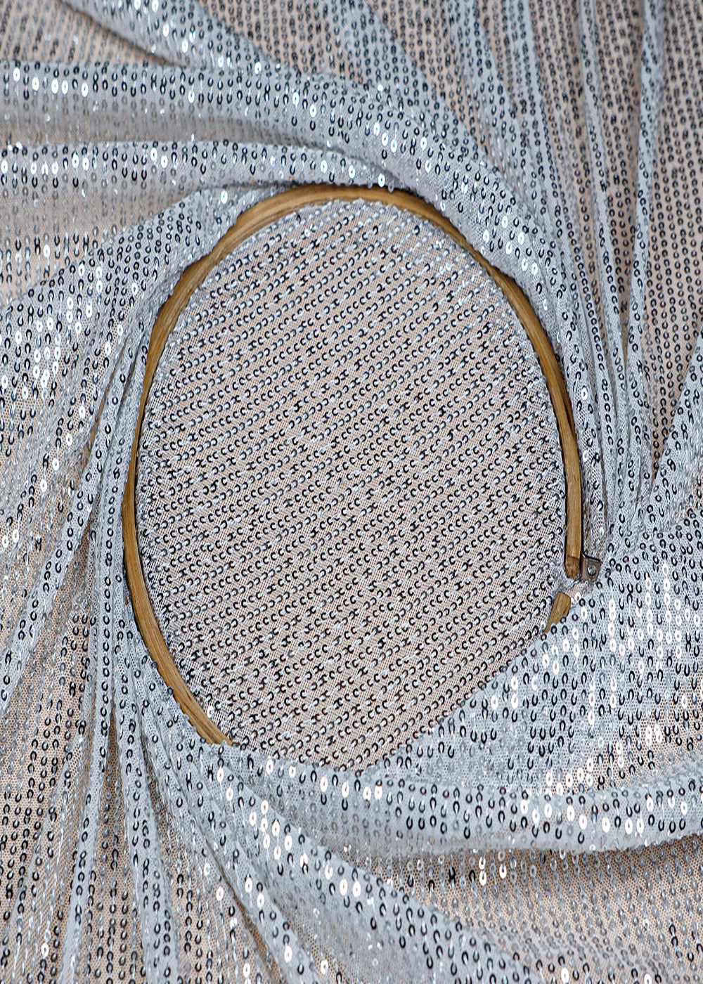 (Pre-Cut-5.2-MTR)White-Lycra-Net-Fabric-With-All-Over-Sequins-Work-18279