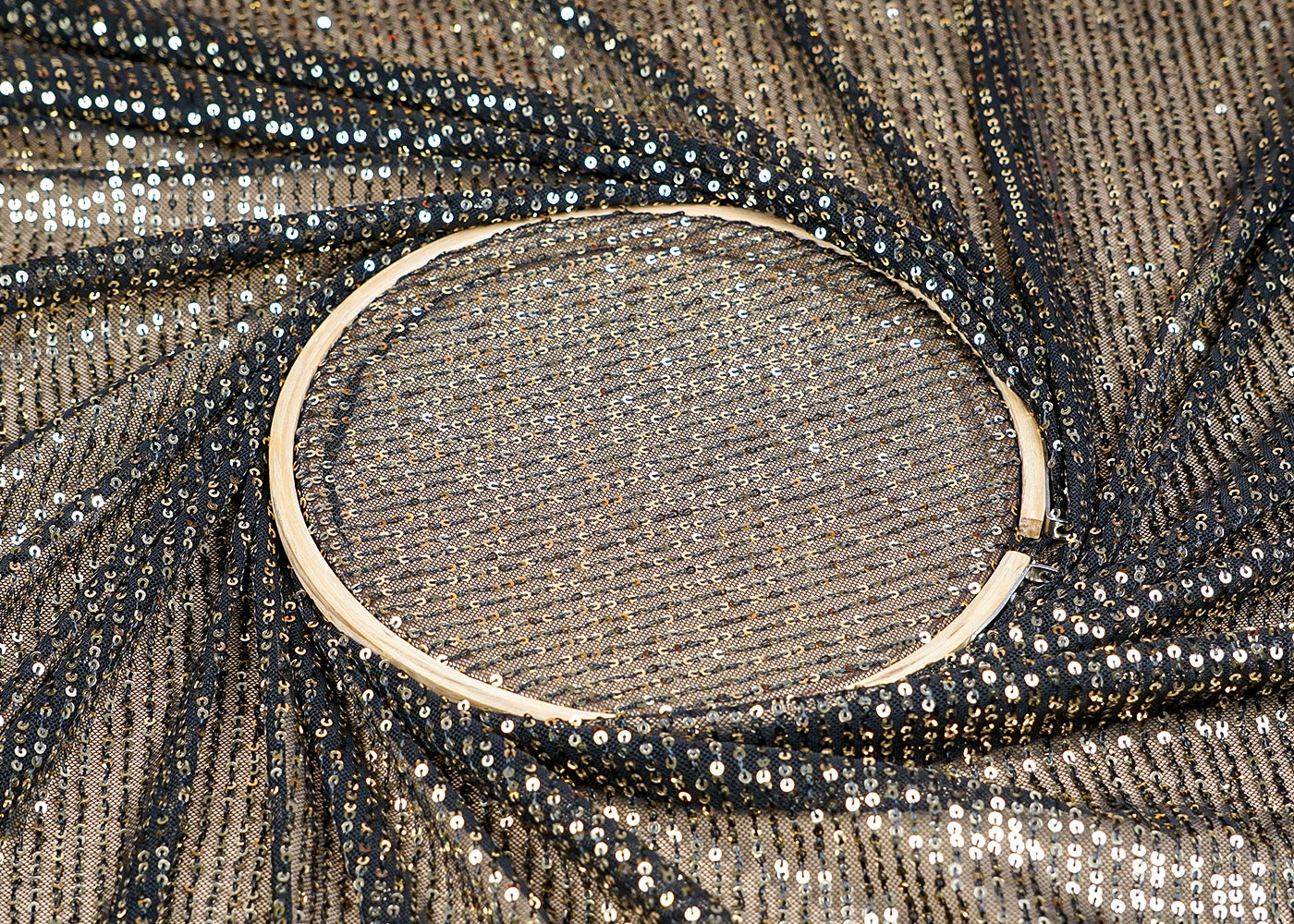 (Pre-Cut 4.25 MTR)Black Lycra Net Fabric With All Over Sequins Work 18287